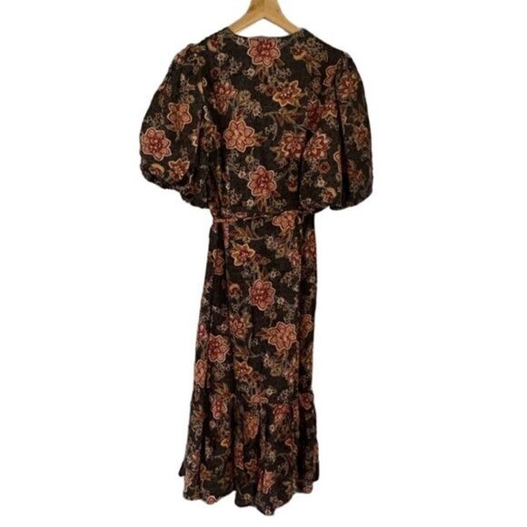 Minkpink Meyhda‎ Floral Puffer Sleeves Wraparound Boho Midi Dress Size Small NWT - Picture 5 of 16